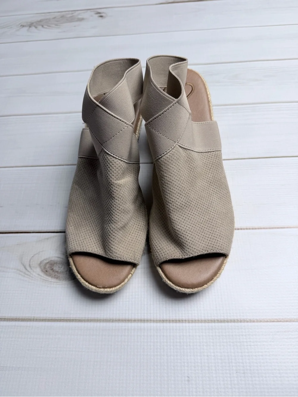 Madeline Taupe Beige Espadrille Wedge Sandals